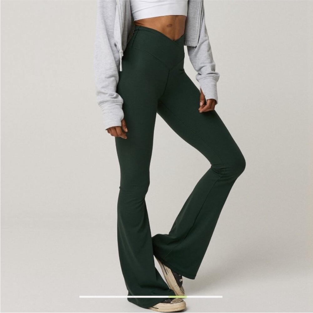 Aerie Green Flare Crossover Leggings